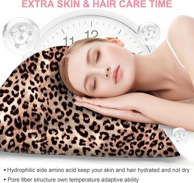 Mulberry Silk Pillow Cases King Size with Hidden Zipper, Ultra Smooth and Soft Breathable Cooling Silk Satin Pillowcase for Hair and Skin, Gifts for Women Men (Leopard Brown, 20x36 Inches, 1 Pack)