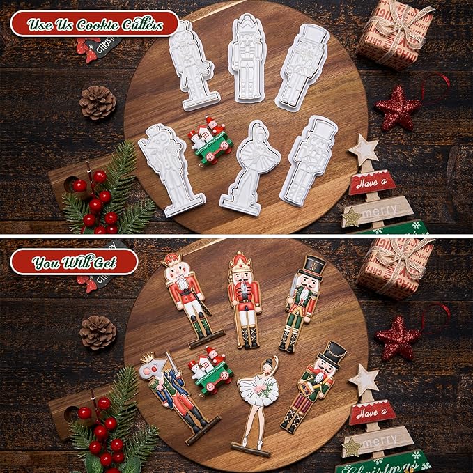 Flycalf Nutcracker Cookie Cutters Set of 3 Christmas with 3D Stamper Holiday Baking Accessories Cutter Molds Gifts for Kids Decorative Party 3.5" Kitchen Cake Supplies