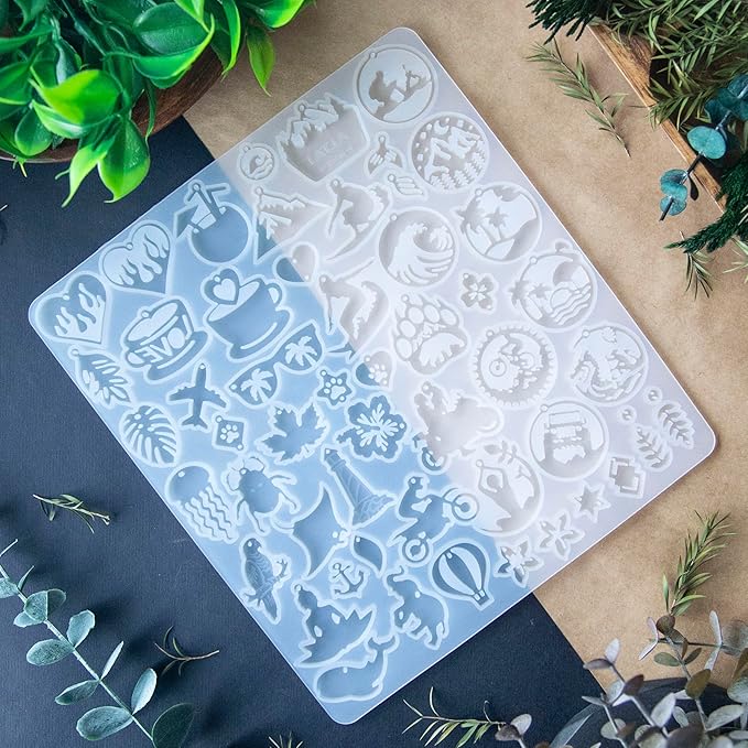 Keychain Resin Molds Silicone with Hole, 54pcs UV Resin Jewelry Mold, Epoxy Resin Molds for Keychain Pendant Jewelry Making Molds for Epoxy Resin Earring Mold, Earrings, Necklace