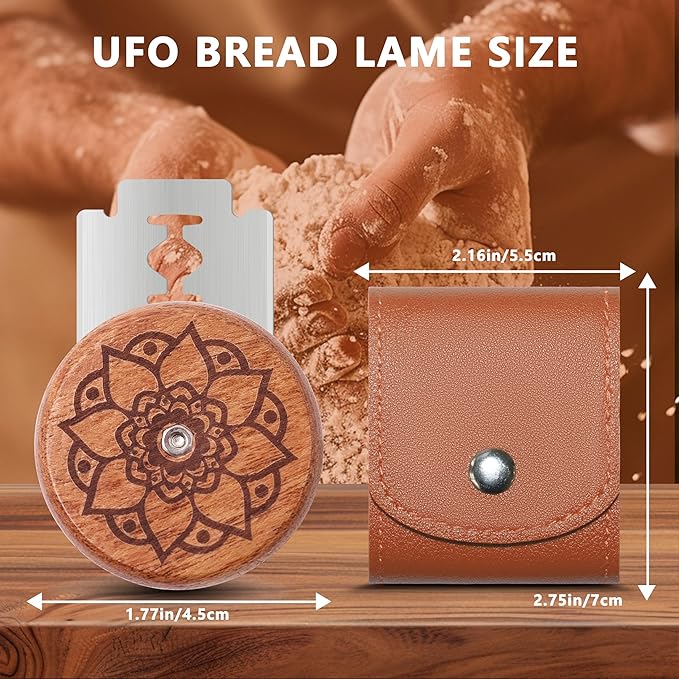 UFO Bread Lame Cutter for Homemade Sourdough,Bread Scorer Tool for Sourdough with 5 Blades and Storage Cover,Slashing Tool Bread Cutting Knife for Artisan Bread and Makers (Lotus-brown)