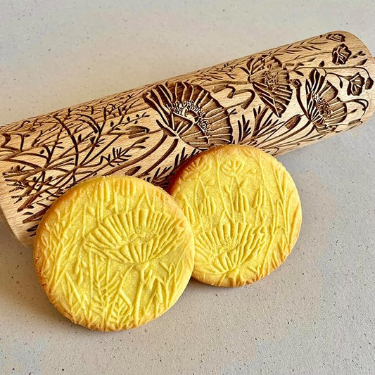 WILD POPPY Embossing Rolling Pin with Flowers Pattern. Dough and Clay Roller for Embossed Cookies and Pottery. Cookie and Ceramic Stamp. Backing Gifts for Women by Algis Crafts