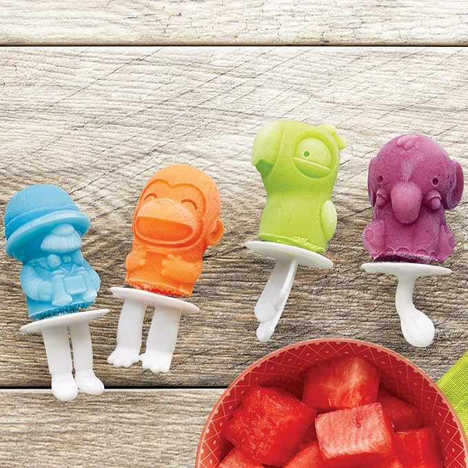 Zoku Safari Pop Molds, 4 Different Easy-release Silicone Popsicle Molds in One Tray, Fun Jungle-inspired Designs, BPA-free