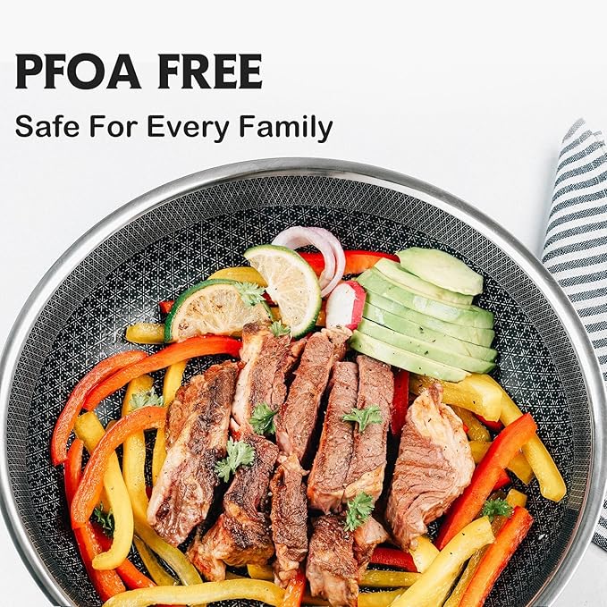 Frying Pan with Lid, 12 Inch Hybrid Non Stick Stainless Steel Skillets, Dishwasher Induction Oven Broiler Safe, Non Toxic Chef's Pan, PFOA Free Cookware
