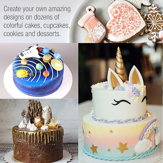 U.S. Cake Supply Complete Cake Airbrush Decorating Kit with 24 Vibrant Food Colors - Air Brush for Cake Decoration, Cupcakes, Cookies & Desserts