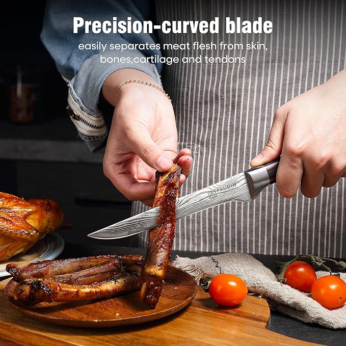 PAUDIN Boning Knife 6 Inch, Super Sharp Fillet Knife, German High Carbon Stainless Steel Deboning Knives, Professional Boning Knives for Meat Poultry Chicken, Pakkawood Handle with Gift Box