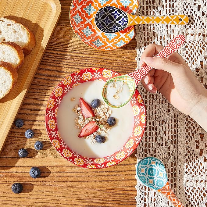Ceramic Cereal Bowls, 23 Oz Colorful Soup Bowls, Deep Porcelain Bowl Set for Salad, Dessert, Pasta, Ice Cream,Set of 6