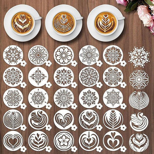 Mandala Cookie Coffee Stencils - 25 Pcs Mandala Latte Art Cookie Stencils for Coffee Cake Bread Decor, Reusable Bread Template for Sourdough Decoration Tools Baking Stencil