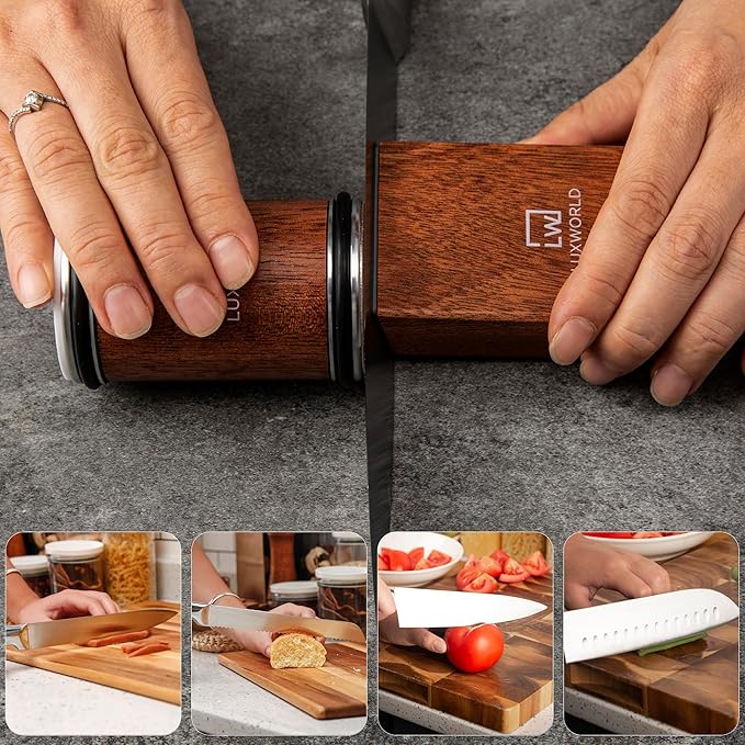 Rolling Knife Sharpener For Fine & Sharp Knife Sharpening | Professional & Pocket Knife Sharpener With Diamond & Ceramic Discs | 15 & 20 Degree Magnetic Angle (Brown)