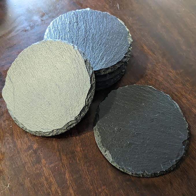 Coast in Style: Rustic Slate Coasters with Motorcycle Design - Round Slate - Set of 6