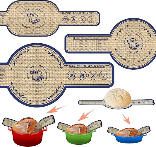 Silicone Bread Sling for Dutch Oven, 3 Pack (8", 10" Round & 6" Oval) – Non-Stick & 500°F Heat Resistant Sourdough Mat, Easy to Clean, Reusable Food-Grade Slings – Fits 3–7 qt Dutch Ovens