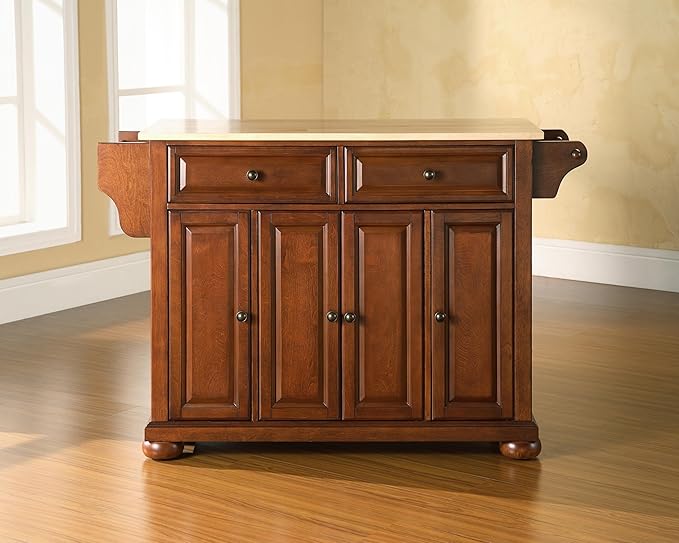 Crosley Furniture Alexandria Wood Top Rolling Kitchen Island Storage Cart, Microwave Stand, Spice Rack, Cherry