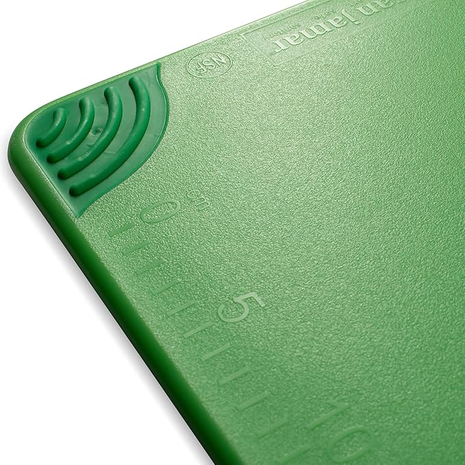San Jamar Saf-T-Grip Plastic Cutting Board with Safety Hook, 18" x 24" x 0.5", Green
