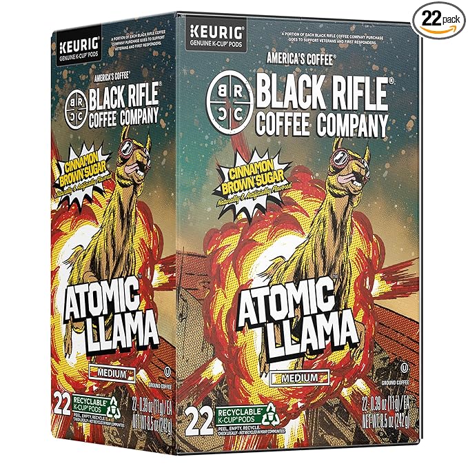 Black Rifle Coffee Company Atomic Llama 22 Count - Medium Roast Cinnamon & Brown Sugar Flavored K Cups - Single-Serve Coffee Pods