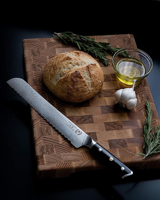 Regalia Bread Knife 10 inch: Professional Serrated Japanese AUS-10 67-Layer Damascus steel ultra sharp blade w/G-10 Ergonomic handle