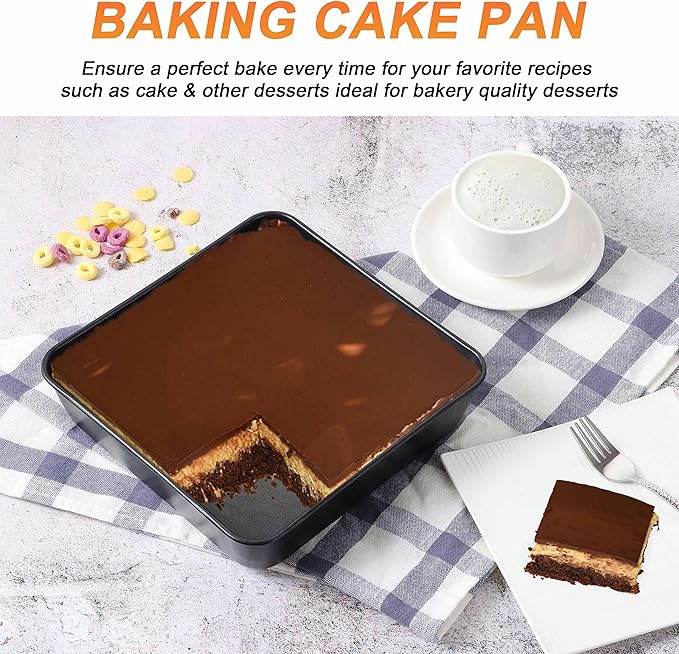 Herogo 8 x 8 Baking Pan Set of 2, Non-Stick Square Cake Pan for Oven, Stainless Steel Black Lasagna Brownies Casseroles Cakes Bakeware, Oven safe