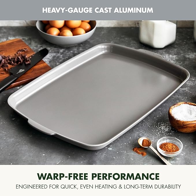 GreenPan Premiere Ovenware Healthy Ceramic Nonstick 18" x 13" Half Rectangular Baking Pan, PFOA & PFAS-Free, Warp-Free Bakeware, Durable Quick Heating Tray, Oven Safe to 600F, Dishwasher Safe, Gray