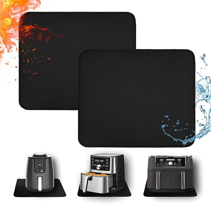 Heat Resistant Mats for Countertop - Fireproof 12x14 in Heat Resistant Mats for Air Fryer - Hot Pad Air Fryer Mat Compatible with Ninja,COSORI,Cuisinart for Coffee Maker, Toaster, Oven 2PCS - Black