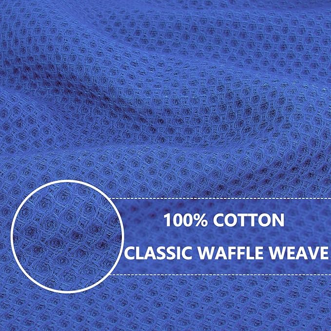 Homaxy 100% Cotton Waffle Weave Kitchen Dish Towels, Ultra Soft Absorbent Quick Drying Cleaning Towel, 13 x 28 Inches, 4-Pack, Blueberry