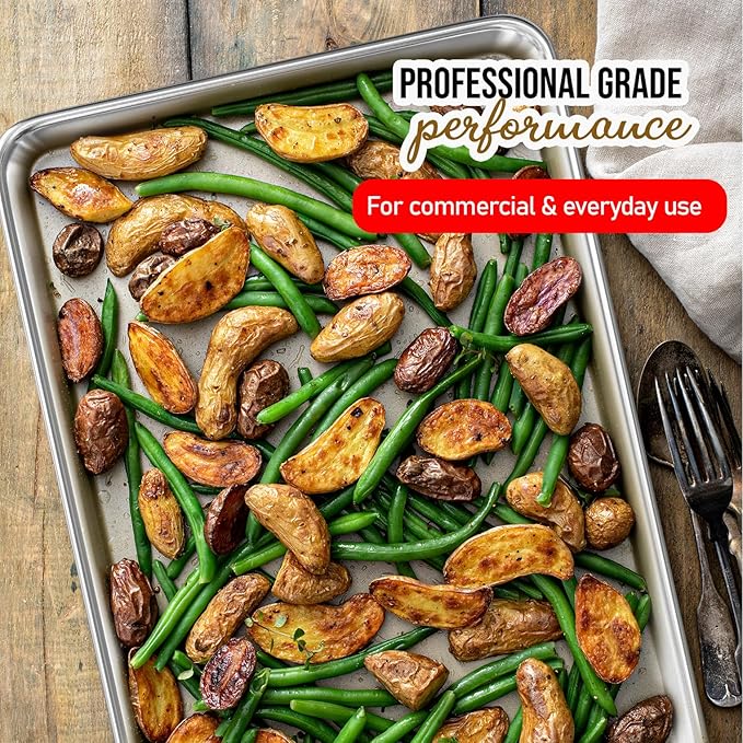 JoyTable Aluminum Baking Sheet Set, Quarter Sheet Pan, Commercial Quality Cookie Sheets for Baking or Roasting Non-Stick, Warp Resistant Aluminum 9 x 13 Baking Pan