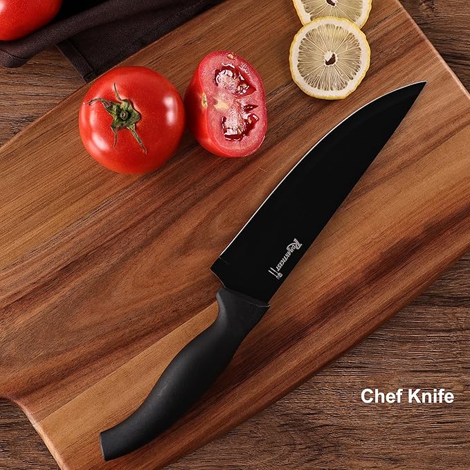 ROMANTICIST Kitchen Knife Sets, 10PCS High Carbon Stainless Steel Knife Sets with Block, Black Knife Block Set, Knives Set for Kitchen with Anti-slip Handle, Exquisite Knives Set New Home Essentials