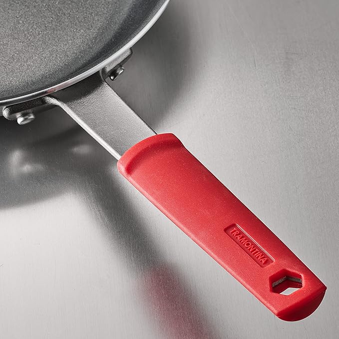 Tramontina Professional 12-Inch Non Stick Large Frying Pan, Heavy-Gauge Aluminum Skillet with Reinforced Nonstick Coating, Red Handle, Dishwasher and Oven Safe