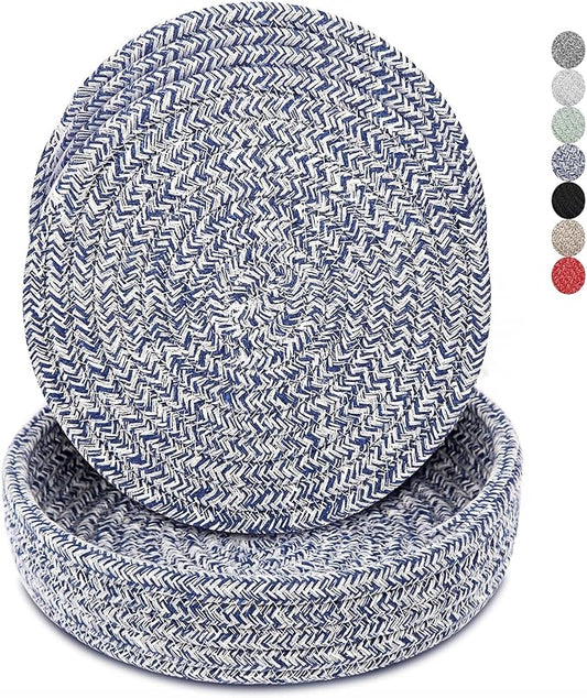 Trivets for Hot Dishes, Pots and Pans, Hot Pads with Storage Basket, Pot Holders for Kitchen, Heat Resistant Mat Protect Counter Home Essentials, Farmhouse Decor (Blue 4 PCS)