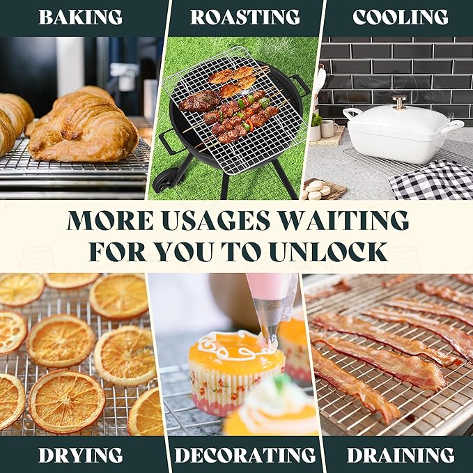 Cooling Racks for Cooking and Baking - 10"x14.75" Oven Safe Premium Stainless Steel Heavy Duty Baking Rack Tight-Wire, Fits Jelly Roll Pan for Roasting & Grilling & Cooking - 1 Pack