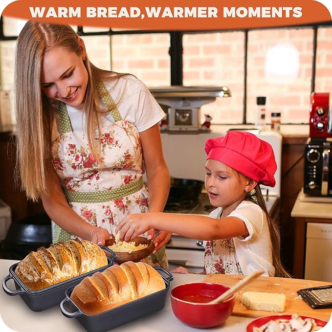 Cast Iron Bread Loaf Pan with Lid to Piece Set, Even Heat Distribution for Sourdough and Homemade Bread, Pre-Seasoned Heavy Duty Dutch Oven Bread Pan For a Crispy Crust (9x5 Inch)