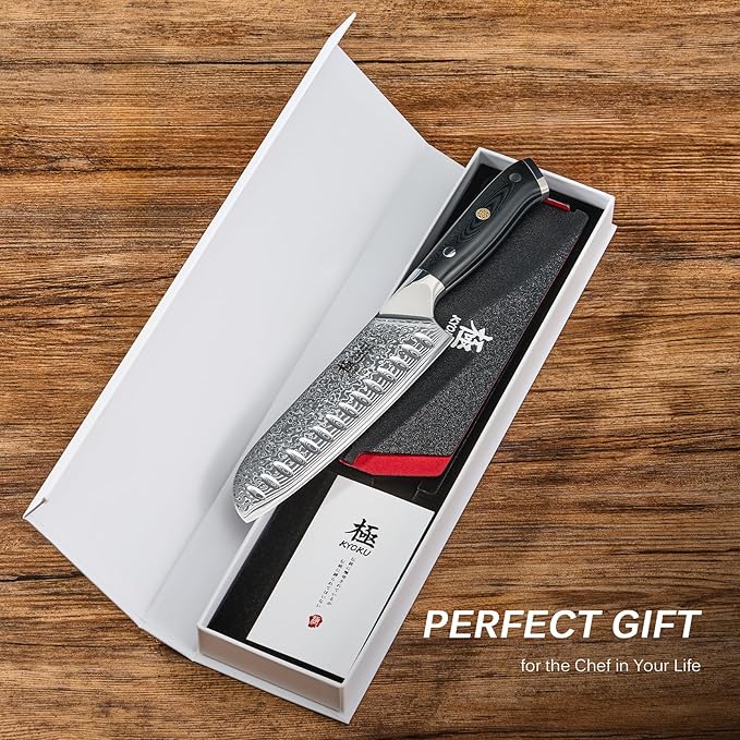 KYOKU Santoku Knife - 7" - Shogun Series - Japanese VG10 Steel Core Forged Damascus Blade - with Sheath & Case