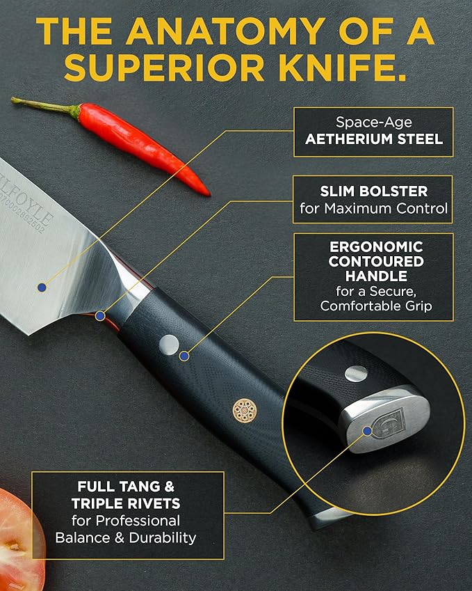 Guilfoyle Chef Knife 8 Inch – Stainless Steel Kitchen Knife with Ergonomic Handle & Full Tang – Cooking Gifts for Home Chefs – Gift Box Included