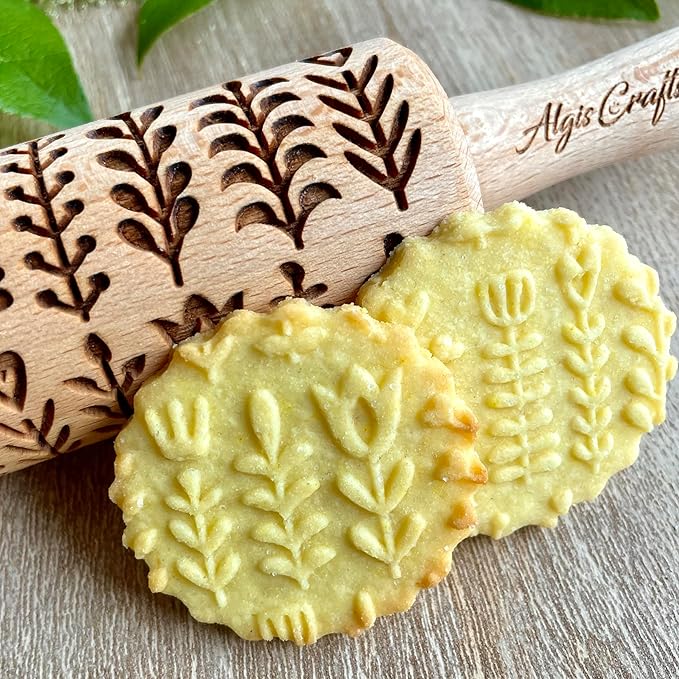 GARDEN BLOSSOMS 3 Small Size Embossed Rolling Pin Set. Wooden Laser Engraved Embossing Dough Roller for Embossed Cookies Gift for Birthday, Easter by Algis Crafts