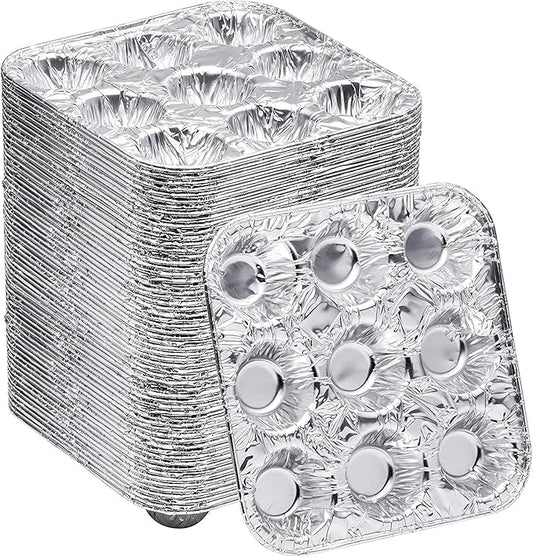 9-Cavity Mini Cupcake and Muffin Pans | Disposable Aluminium Baking Pans | Use for Baking Mini Muffin, Cupcake, Cake | For Weddings, Parties, Birthdays, Gatherings (12 Pack)