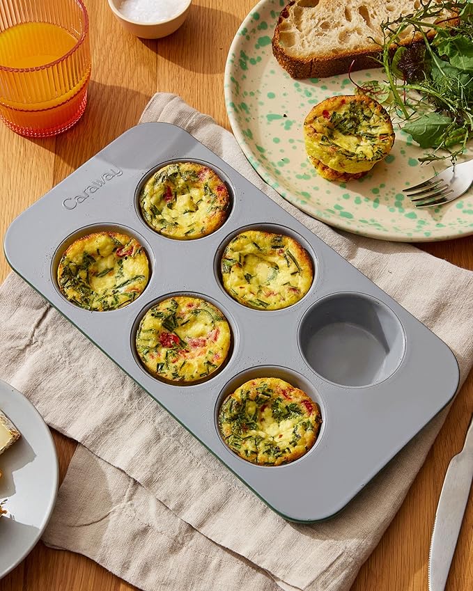 Caraway Nonstick Ceramic 6 Cup Muffin Pan – Non-Toxic, PTFE & PFOA Free – Oven Safe – Aluminized Steel Core – Small Muffin Pan for Baking Cupcakes, Muffins & More - Sage