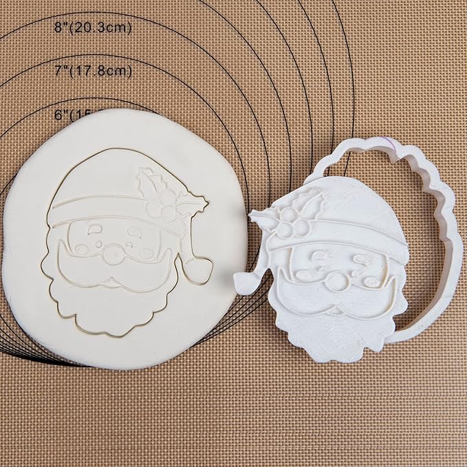 Flycalf Christmas Cookie Cutters Santa Claus Shapes with Plunger Stamps Holiday PLA Baking Accessories Cutter Molds Gifts Decorative Party 3" Kitchen Cake Supplies