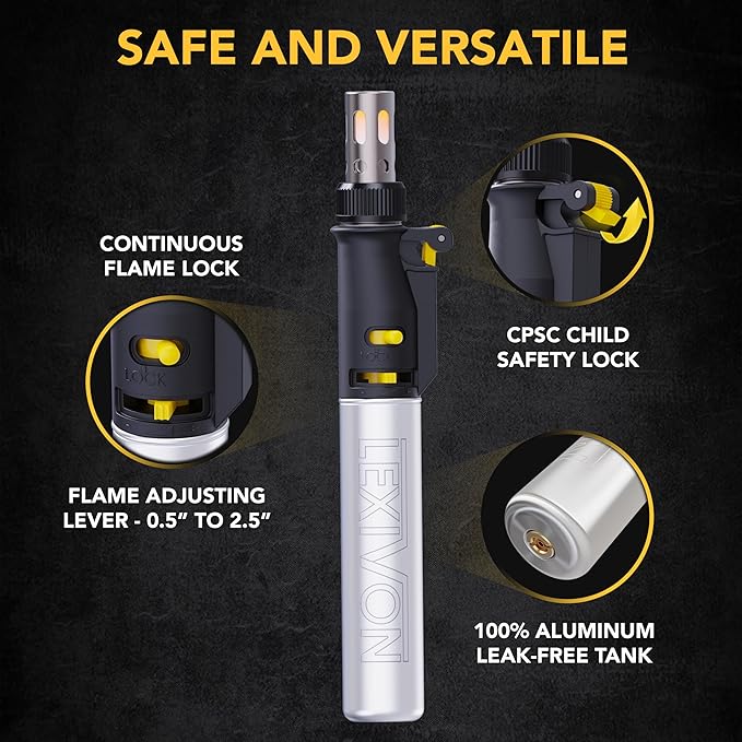 LEXIVON Butane Soldering Iron Multi-Purpose Kit | Cordless Self-Igniting Adjustable Flame 7-Tip Set | Pro Grade 125-Watt Equivalent (LX-770)
