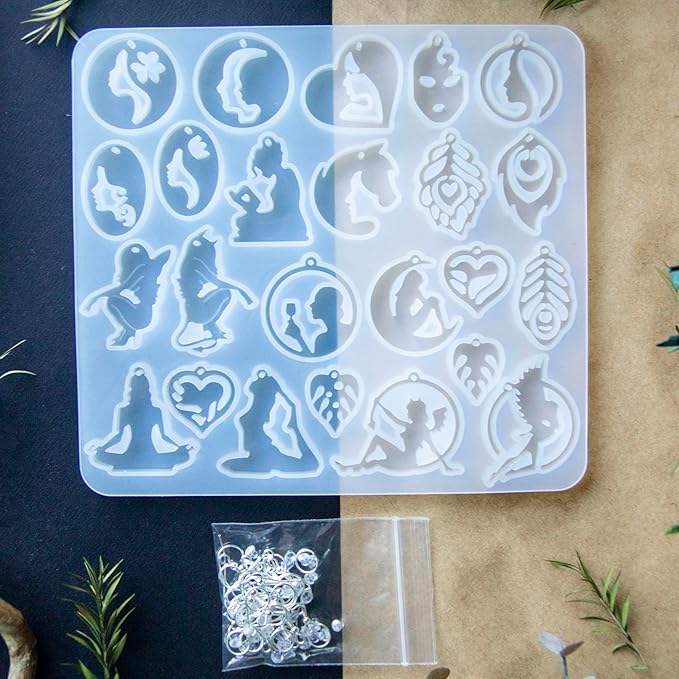 Keychain Resin Molds Silicone with Hole, UV Resin Jewelry Mold, Epoxy Resin Molds for Keychain Pendant Jewelry Making Molds for Epoxy Resin Earring Mold, Earrings, Necklace