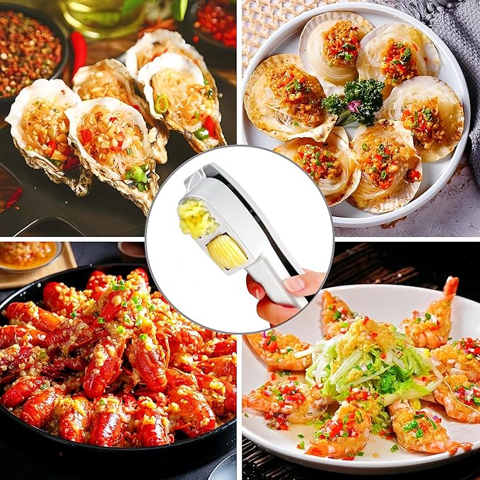 Professional 2 in 1 Garlic Press & Slicer,Multifunctional Garlic Mincer Tool with Ergonomic Handle,Effortlessly Crush,Slice and Mince Garlic,Rust-Proof,Easy to Squeeze and Clean,Dishwasher Safe