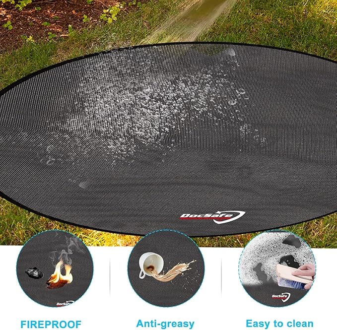 DocSafe 36" Round Under Grill Mat,4 Layers Fire Pit Mat,Fireproof Mat Protector for Deck,Patio,Grass,Outdoor Charcoal,Smokers,BBQ,Reusable Oil-Proof and Waterproof Indoor Fireplace Pad,Easy to Clean