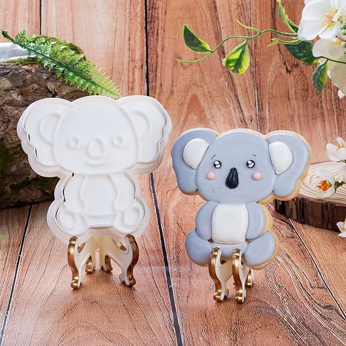 Flycalf Animal Cookie Cutter Koala with Plunger Stamps Cake Decoration for DIY Biscuit Cutter Baking PLA Cutter Molds for Party 4" Kitchen Supplies