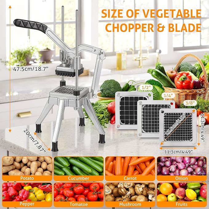 WICHEMI Commercial Vegetable Chopper Dicer with 3 Replacement Blades, Heavy Duty Food Dicer Chopper for Potatoes, Peppers, Mushrooms