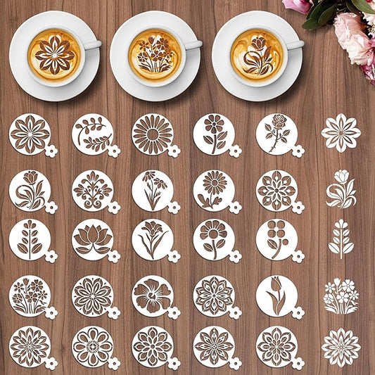 Mandala Coffee Stencils Reusable - 25 Pcs Flower Stencils for Cookies Sourdough Bread Decor, Rangoli Mandala Baking Templates