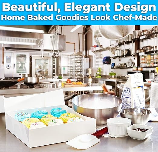 Gourmet 10in White Bakery Box 1 Pack/SINGLE BOX. Cute Window Display for Pies, Cakes, Cupcakes, Pastries. Transport Baked Goods With a Sturdy Carrier. Give Sweet Holiday Gifts at Work or School