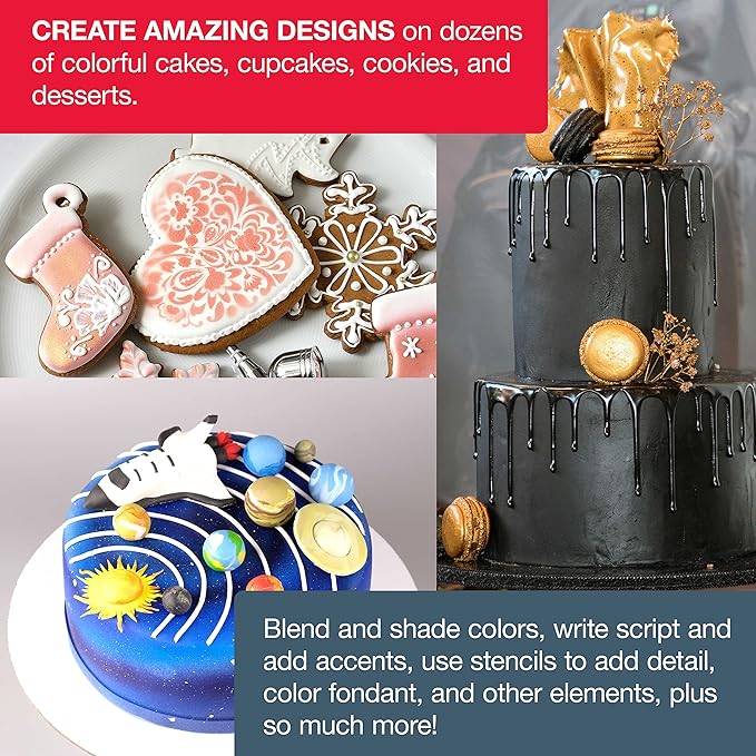 U.S. Cake Supply - Complete Cordless Handheld Airbrush Cake Decorating System, Professional Kit with a Full Selection of 24 Vivid Airbrush Food Colors - Decorate Cakes, Cupcakes, Cookies & Desserts