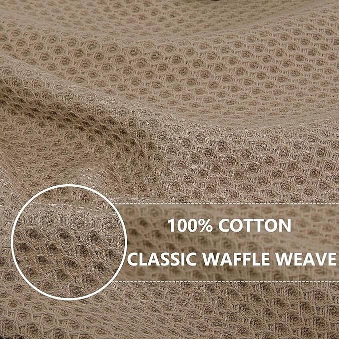 Homaxy 100% Cotton Waffle Weave Kitchen Dish Towels, Ultra Soft Absorbent Quick Drying Cleaning Towel, 13 x 28 Inches, 6-Pack, Tan