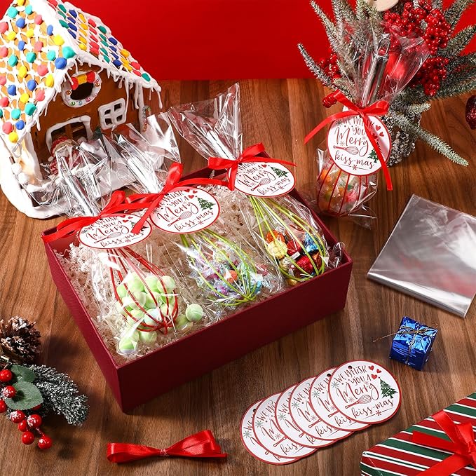 72 Sets 8 Inch Christmas Whisks Gifts DIY Fillable Christmas Tree Ornaments Xmas Colored Silicone Whisks for Cooking Heat Resistant Egg Beaters with Card Rope Bag for Candy Holder