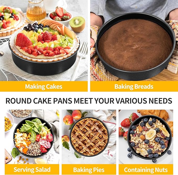 P&P CHEF Non-stick Cake Pan Set of 4, 6 Inch Round Baking Cake Pans Tins for Tier Smash Cakes, Non-Toxic & Solid, Stainless Steel Core & Leak-Proof, 4Pcs