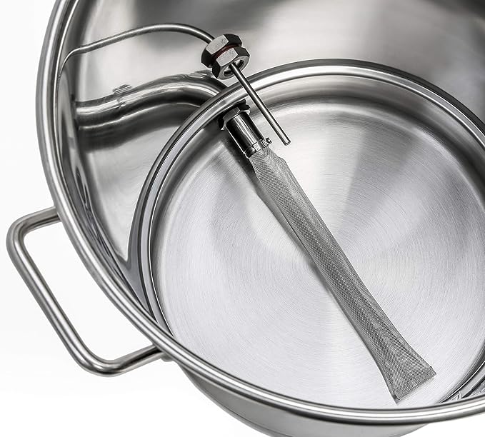 BREWSIE Stainless Steel Home Brew Kettle w/Dual Filtration. Equip with False Bottom Thermometer and Ball Valve for Brewing (10 Gal/ 40 Quart)…