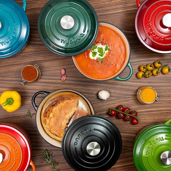 Cast Iron Pot with Lid – Non-Stick Ovenproof Enamelled Casserole Pot, Oven Safe up to 500° F – Sturdy Dutch Oven Cookware – Orange, 5-Quart, 24cm – by Nuovva