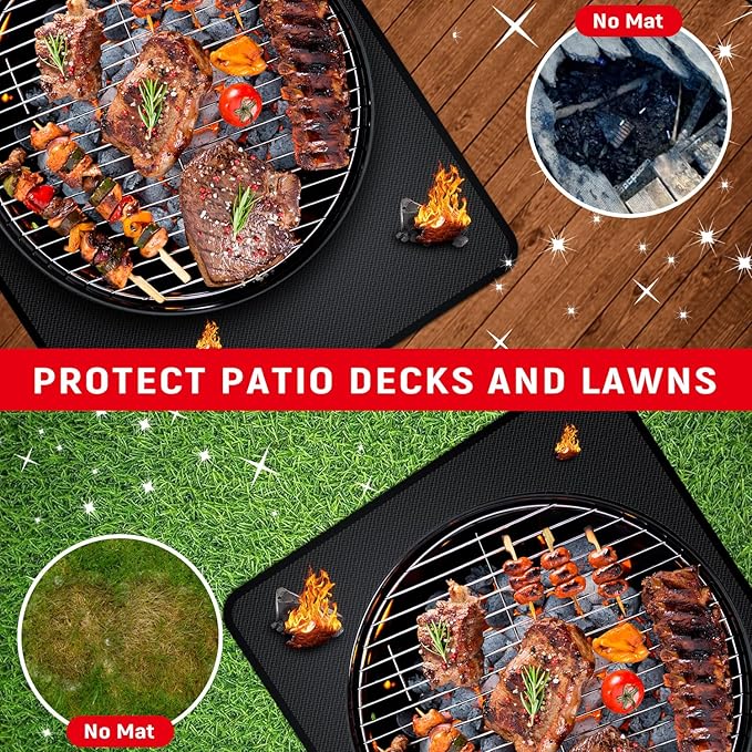 60 x 40 inch Under Grill Mats for Outdoor Grill, Double-Sided Fireproof, Oil and Waterproof Protective Mat for Grass and Deck, Outerdoor BBQ Fire Pit Fireplace Mat