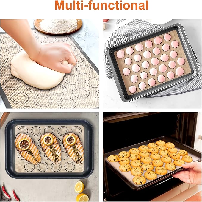 HOOMIL Macaron Silicone Baking Mats 2-Pack, 18" x 13" Commercial Half Sheet Size Macaron Silicone Mat, Non-Stick, Reusable, Food Safe Baking Mat - Brown+Gray